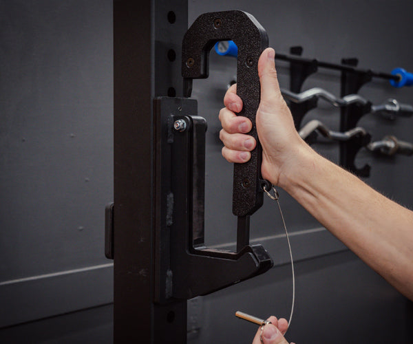 Converting a standard J-Cup from Exponent Edge to mini-Smith machine using the Calf Cup Set for performing standing full-range-of-motion calf raises more safely