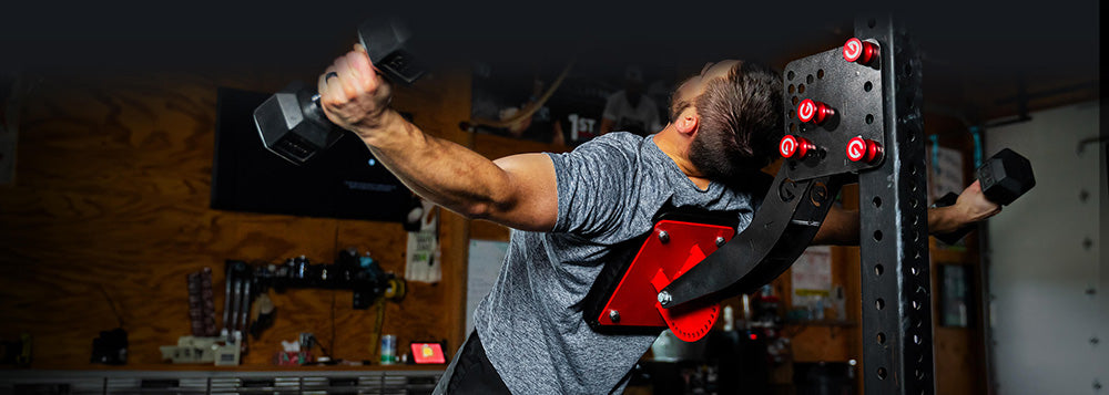 Home gym rack attachment; infinity arm for multiple lifting exercises.