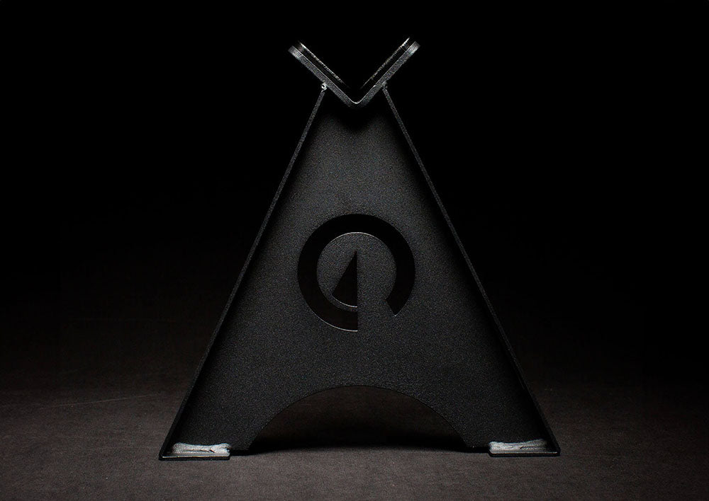 The Edge Landmine Jack is a compact landmine stand that takes the pain out of loading, reloading, and unloading heavy plates onto a barbell while using a landmine. This image presents the Edge Landmine Jack from a front view.