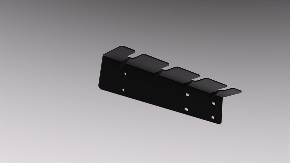 The wall mounted Single Row Dumbbell Holder is space-saving and designed to help you save floor space. This image presents the Single Row Dumbbell Holder as a 3D render.